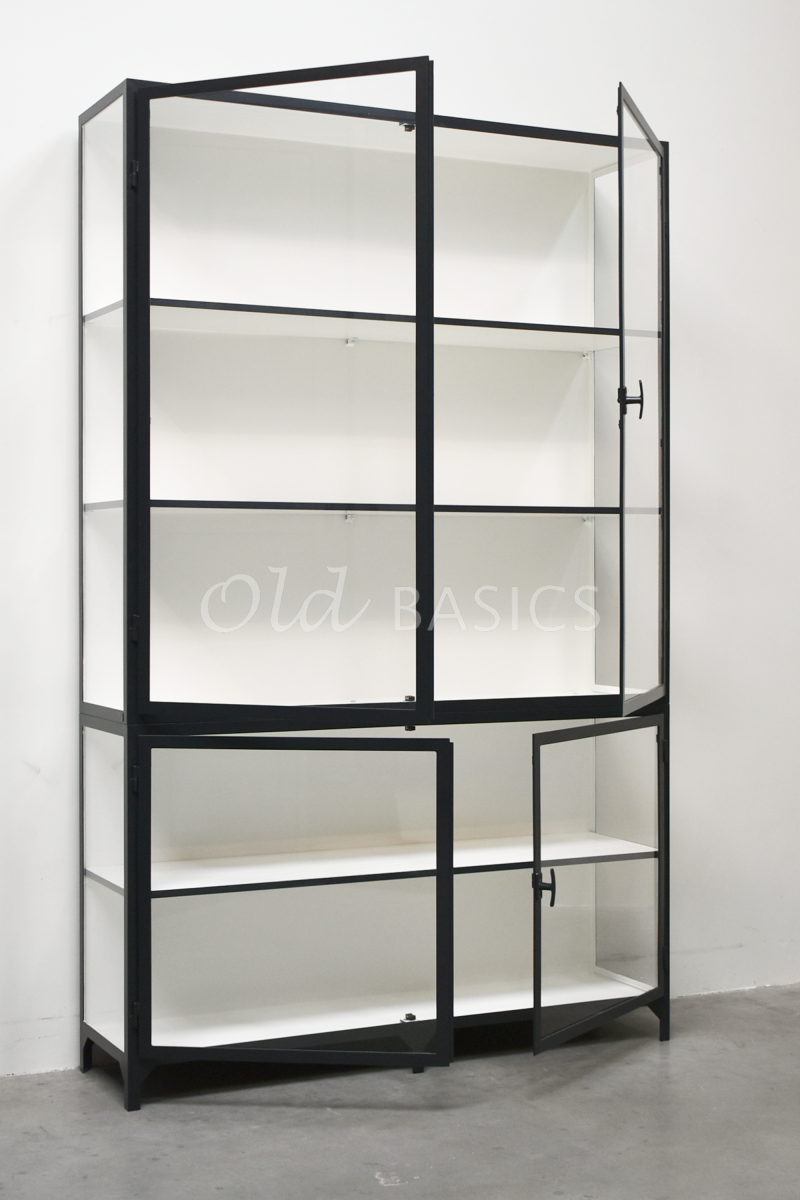 Detail van Apothekerskast Vitrine, 2 deuren, RAL7021, zwart, grijs, materiaal staal